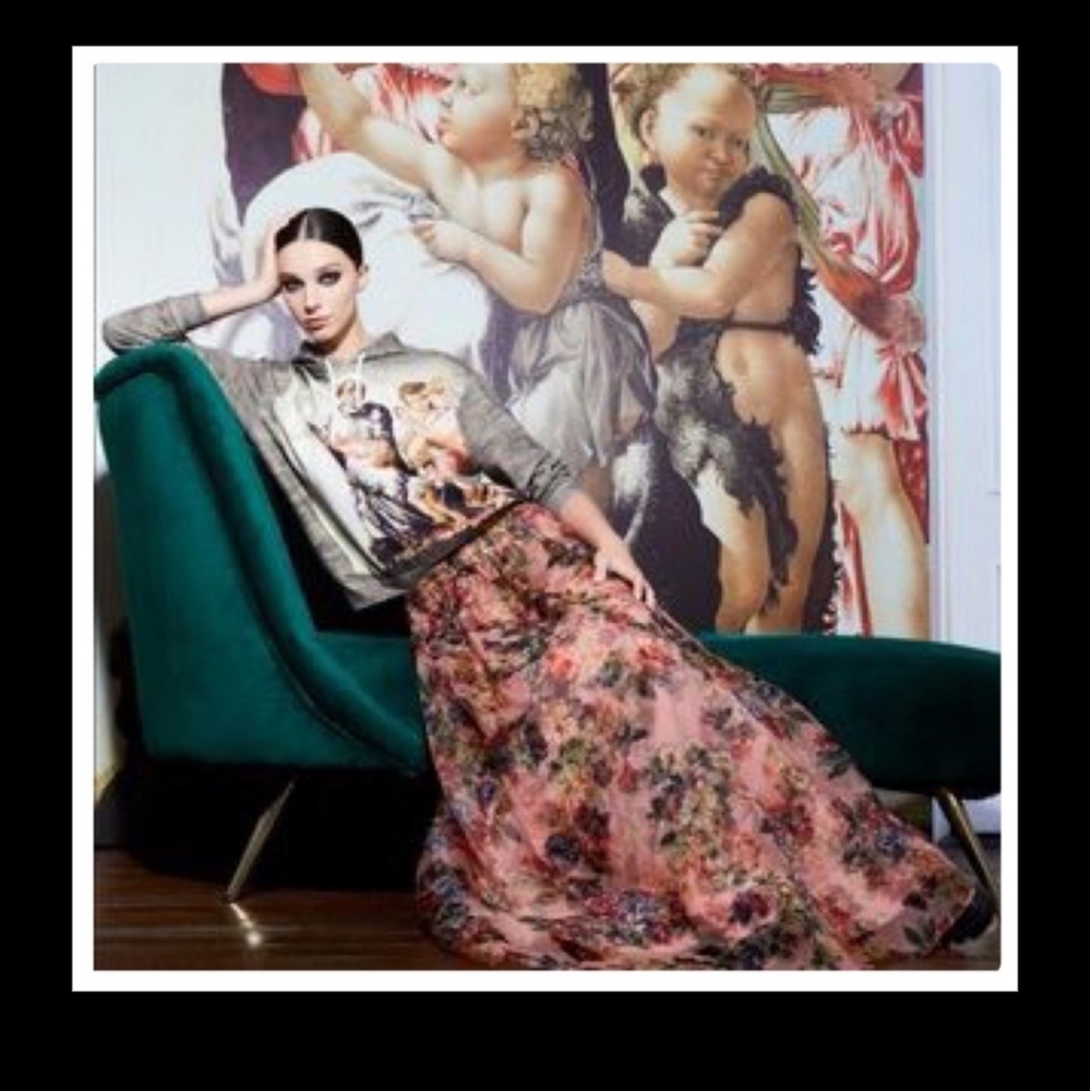 NwT sz 10 M L Alice + Olivia Maxi Skirt floral pink Dixie Tulle